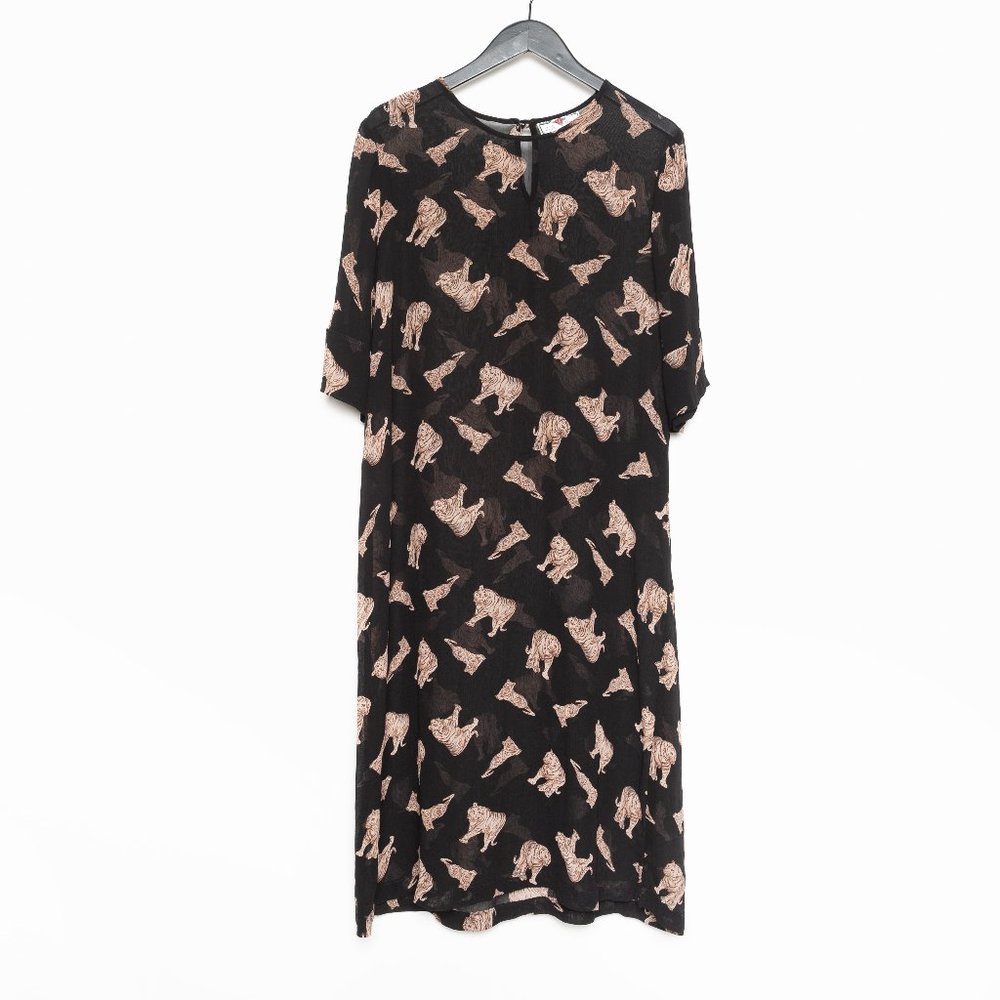 VTG Tiger 🐅  Print Black Sheer Short Sleeve Dress Coverup, Size M/L (VTG XL)